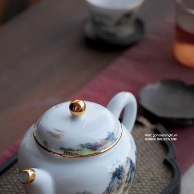 BỘ ẤM CHÉN SƠN THỦY VIỀN VÀNG CAO CẤP